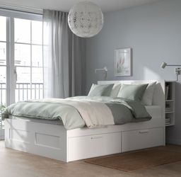 white king bed frame with drawers