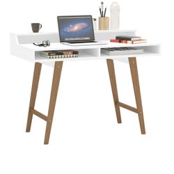 45.5 in. Modern Writing Desk with Storage, White Finish, New in Box
