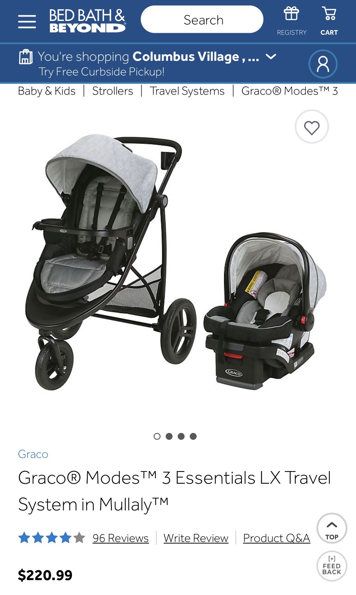 Graco Modes 3 Essentials Travel System Jogging Stroller Infant car seat