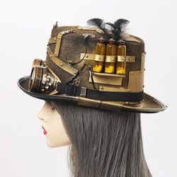 Steampunk Top Hat Women or Men w/ Removable goggles party costume Gothic Cosplay Victorian Role Play