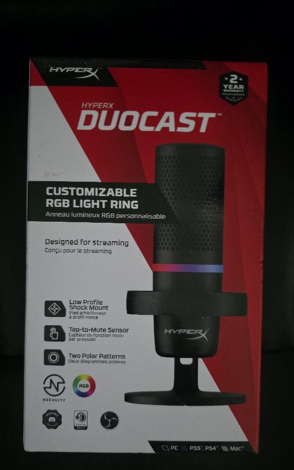 HyperX DuoCast Condenser Microphone Customizable RGB Light 4P5E2AA NEW SEALED