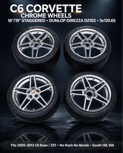 C6 Corvette Chrome Wheels 18/19 w/ Dunlop Tires - Excellent