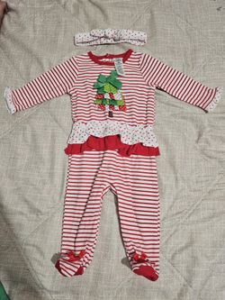 6 Months Christmas Onesie With Head Bow 