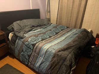 Queen Bed Frame with Black Upholstered Headboard