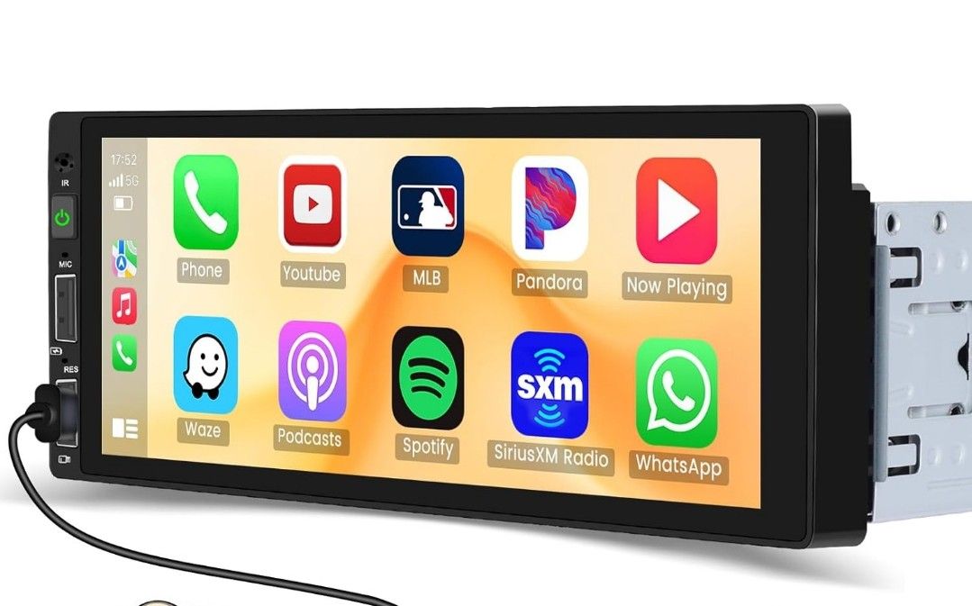 6.9 Inch Single Din Car Stereo Carplay Android Auto, Touchscreen Car Radio Bluetooth 5.0 Mirror Link FM/EQ SWC, 1DIN Car Audio Receiver with USB, SWC,