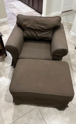 Brown Oversized Armchair with Ottoman