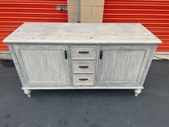 Beige Gray-Wash Media Stand / Media Console / TV Stand / TV Console / Buffet / Sideboard