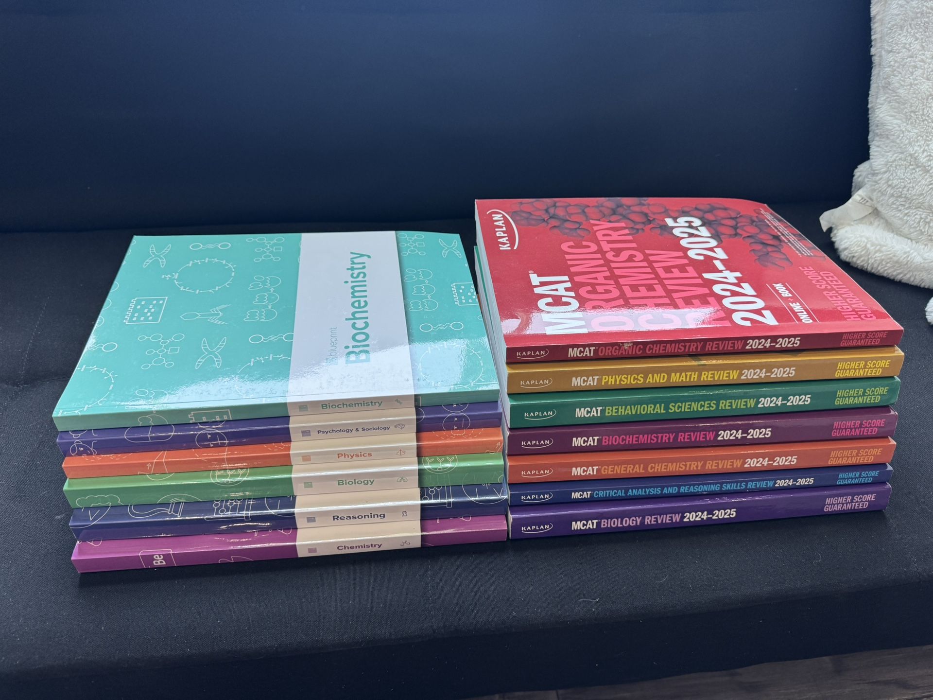 MCAT prep books (7 Kaplan books & 6 Blueprint books)