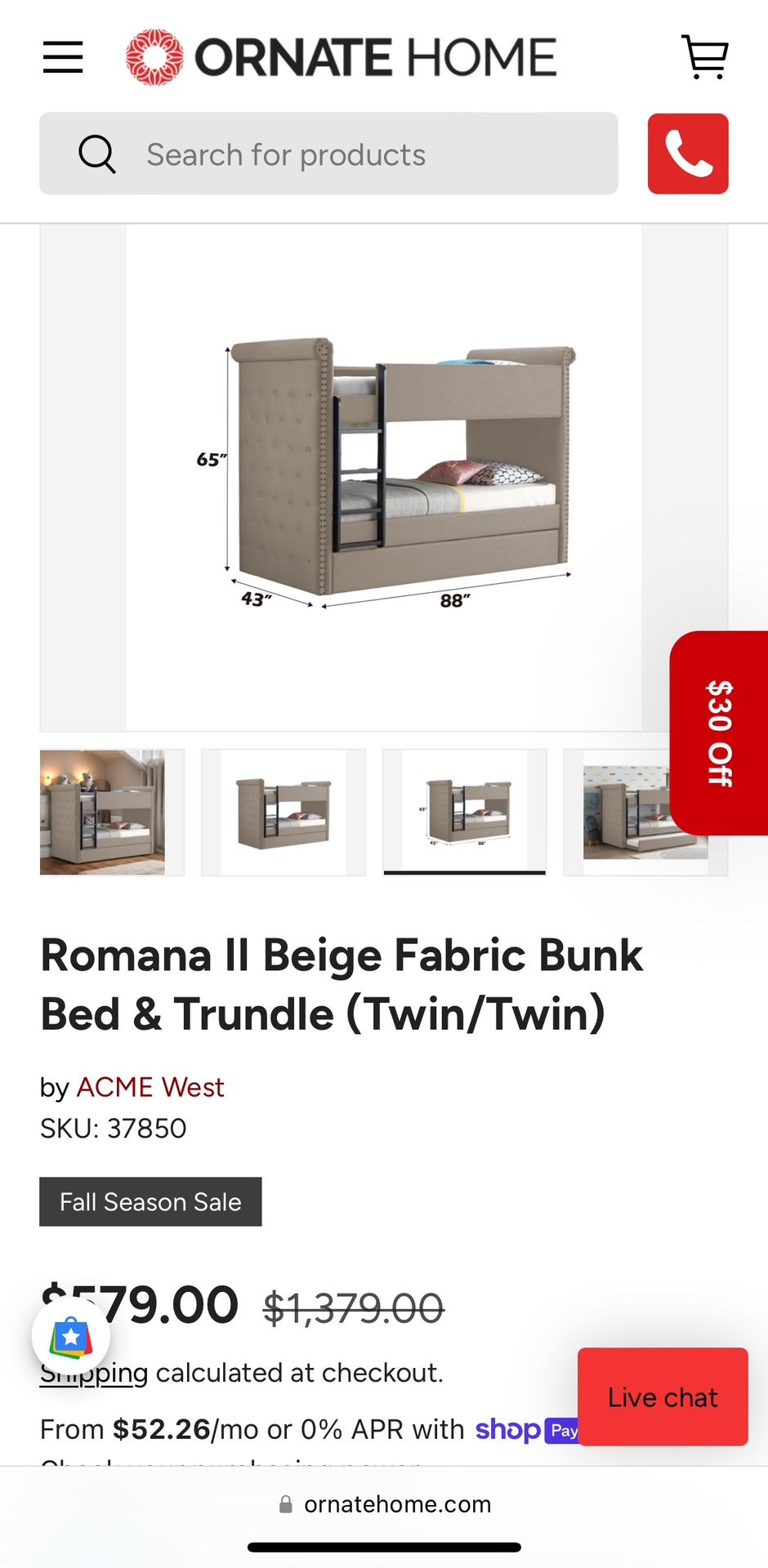 Tufted Bunk Bed W/ Trundle