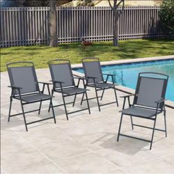 4 Pieces Foldable Outdoor Dining Chair With Armrests Rust resistant Dining Chairs in Gray