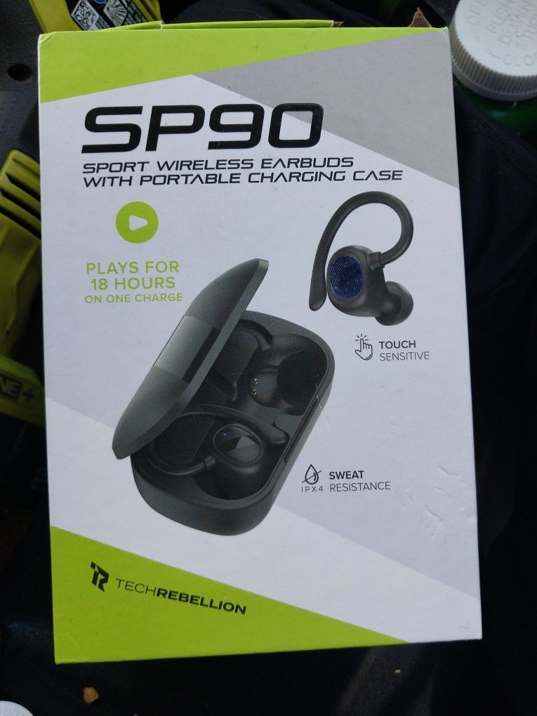 SP90 Sport wireless earbuds with portable charging case