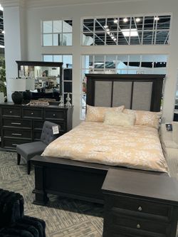 Gray Upholstered Panel Bedroom Set