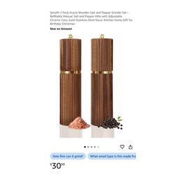 Brand new 2 Pack Acacia Wooden Salt and Pepper Grinder Set