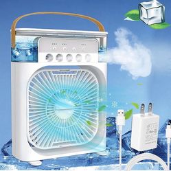 Portable Air Conditioner Fan,Personal Air Cooler Mini Quiet Evaporative with AC adapter, Humidifier Misting Fan, 1/2/3 H Timer, 3 Speeds,60°Adjustment