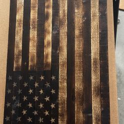 Burnt American Flag With Hand Carved Stars