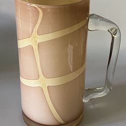 Vintage Hand Blown Studio Art Glass Large Water Pitcher - Peach Swirl Cased