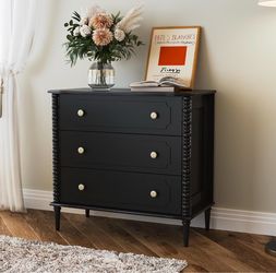3 Drawer Dresser, 32 inch Wide Dresser for Bedroom, Modern Wood Chest of Drawers, Turned Legs Nightstand with 3 Drawers for Dorms, Hallway, Entryway