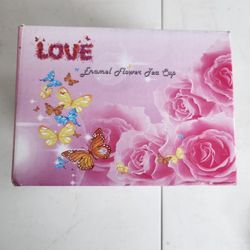 Evecase enamel butterfly and flower tea cup and coffee mug set