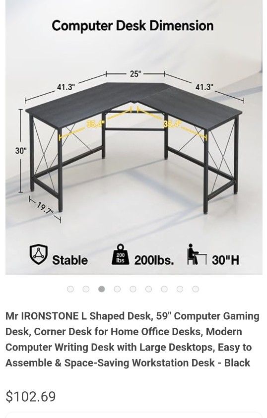 Mr IRONSTONE L Shaped Desk, 59" Computer Gaming Desk, Corner Desk for Home Office Desks, Modern Computer