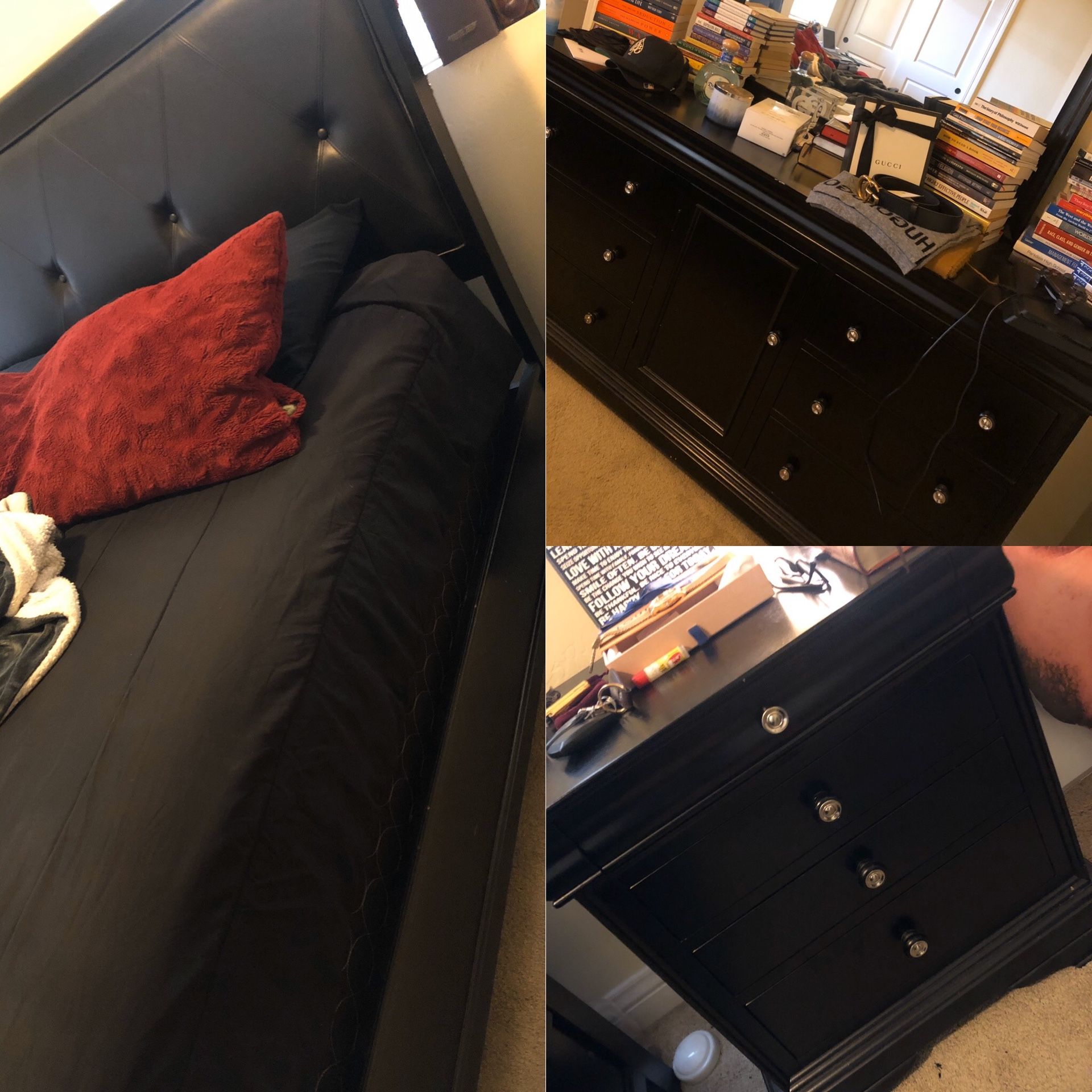 Bedroom set. Queen size Bed frame, Dresser with mirror attached,night stand & extra door mirror