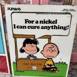 Vintage 1950’s  Playskool Snoopy & Charlie Brown Be A Friend Wood Frame Puzzle for Toddler 7 Pieces