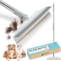 new Dual Sided Pet Hair Remover-Telescopic Long Handle Carpet Rake for Dog Cat Hair Removal & Silicone Metal Fur Scraper Tool Reusable for Wet Dry S