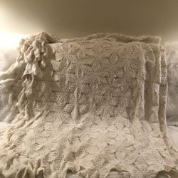 Vintage Hand Crochet Heavy Cotton Lace Coverlet 78 By 80