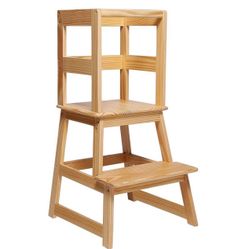 SDADI natural wood toddler kitchen stool and Montessori learning tower