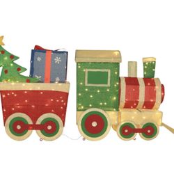 VEIKOUS 5 ft. Train Set Outdoor Holiday Yard Decoration Warm White LED with Christmas Tree and Gift Box.