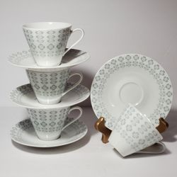 4 Vintage Hutschenreuther Teacup Set MCM