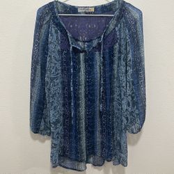 Blue Snake Print Figureoa&Flower Blouse