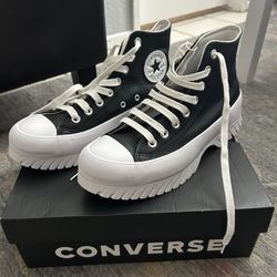 Leather Black High-Top Platform Converse Shoes
