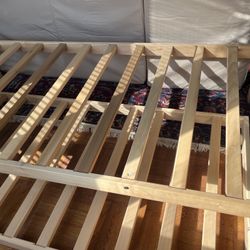 Twin Mattress and Bed Frame with Trundle Frame-Natural Wood - 76.5" l x 39" w x 15"