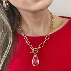 Womens Transparent crystal water drop pendant necklace
