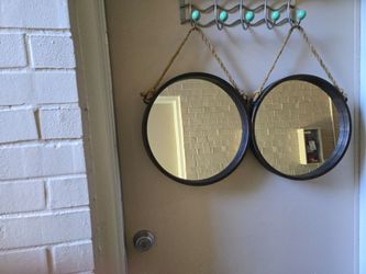 Black & Copper Framed Accent Mirrors on Hanging Ropes