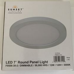 Led 7” round Panel Light . New. 100% Dimmable Range 50,000 Hrs