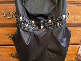 Black Satin Dress with Jeweled Waist Band
