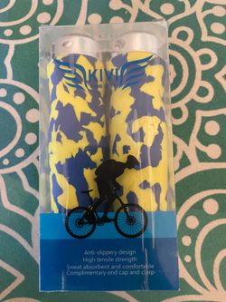 New KIVI Foam Lock-On Bike Grips Blue Yellow Camo with End Plugs