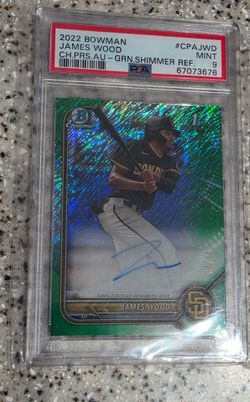 2022 Bowman Chrome James Wood Auto Green Shimmer Ref PSA 9