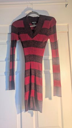 Red XL Striped Sweater Dress