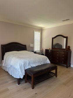 Macy’s Queen Bedroom Set – Solid, Beautiful Dark Wood – $750 OBO