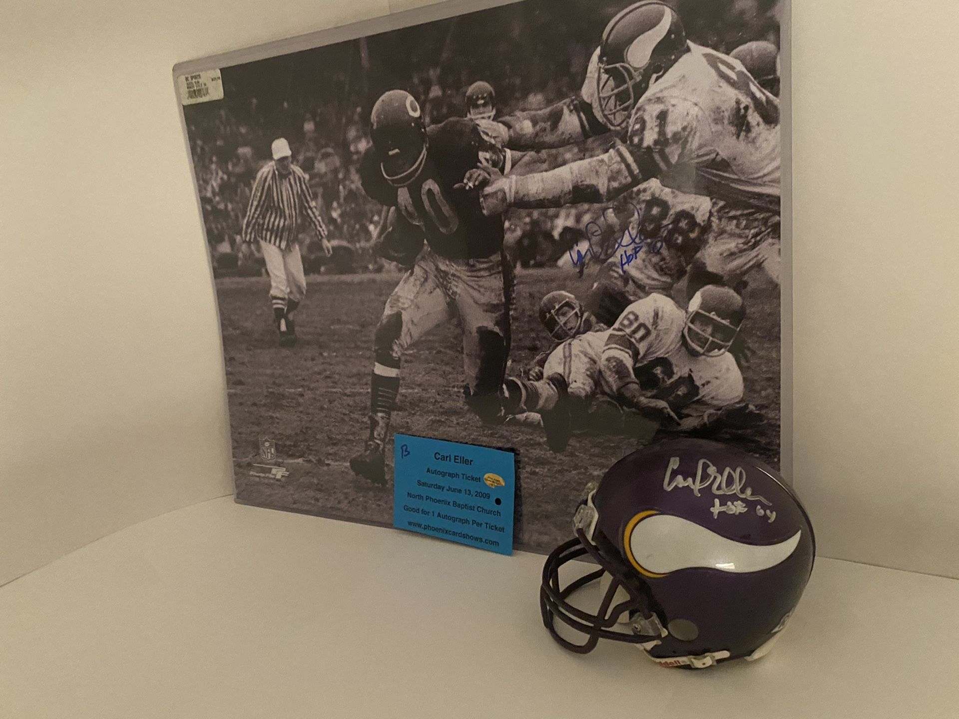 Carl Eller Minnesota Vikings Autographed Mini Helmet w Inscrip / Cert of Auth WOW !!