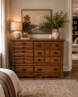 Vintage Solid Wood Dresser – Beautiful Oak Finish – Tons of Storage