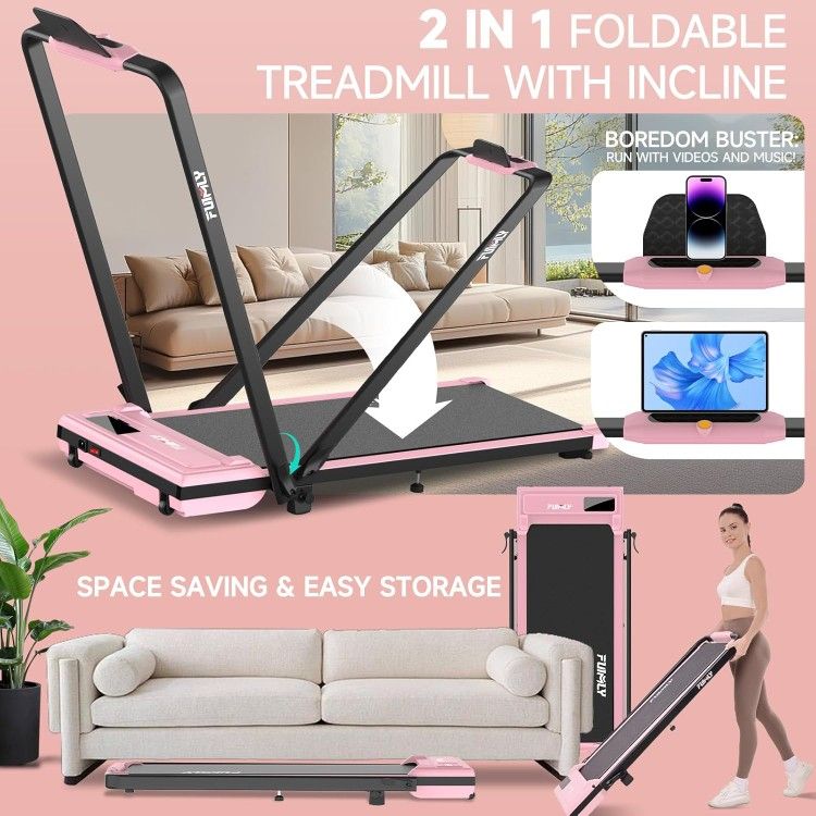 FUNMILY Walking Pad Treadmill with Incline, Foldable Treadmill