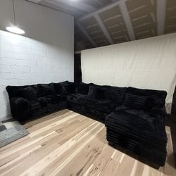 Black Corduroy 3 Piece Sectional Sofa
