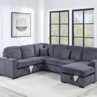 DARK GREY CONVERTIBLE SECTIONAL WITH PULLOUT AND STORAGE 