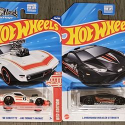 Hot Wheels RED EDITION both cars (Lamborghini Huracan Sterrato and '68 Corvette - Gas Monkey Garage