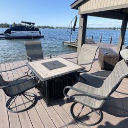 Propane Fire Table And 4 Swivel Chairs