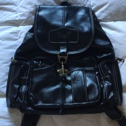 Vintage Leather Black Adjustable Backpack 