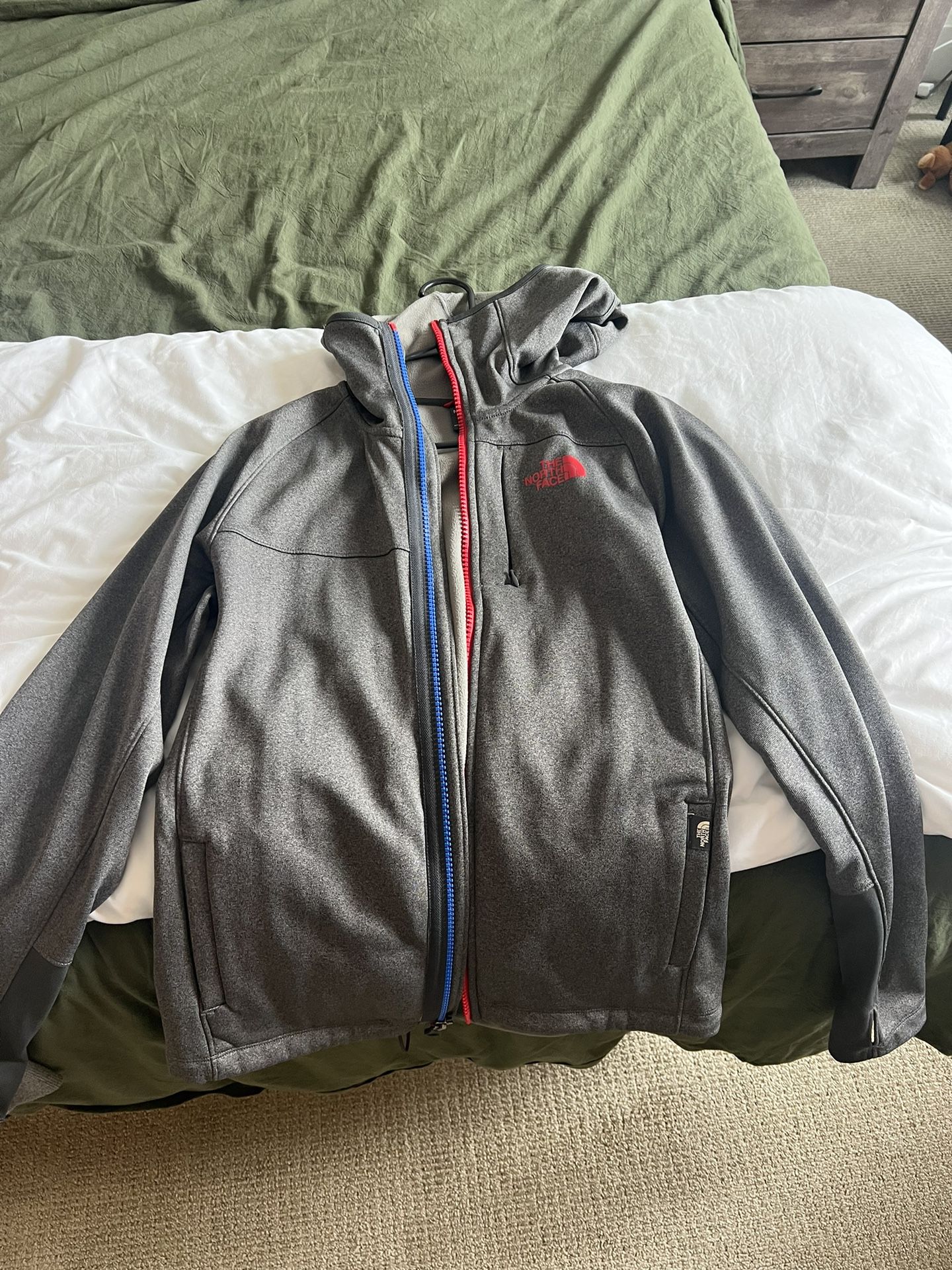 Small North Face Zip Up Jacket Grey With Blue And Red